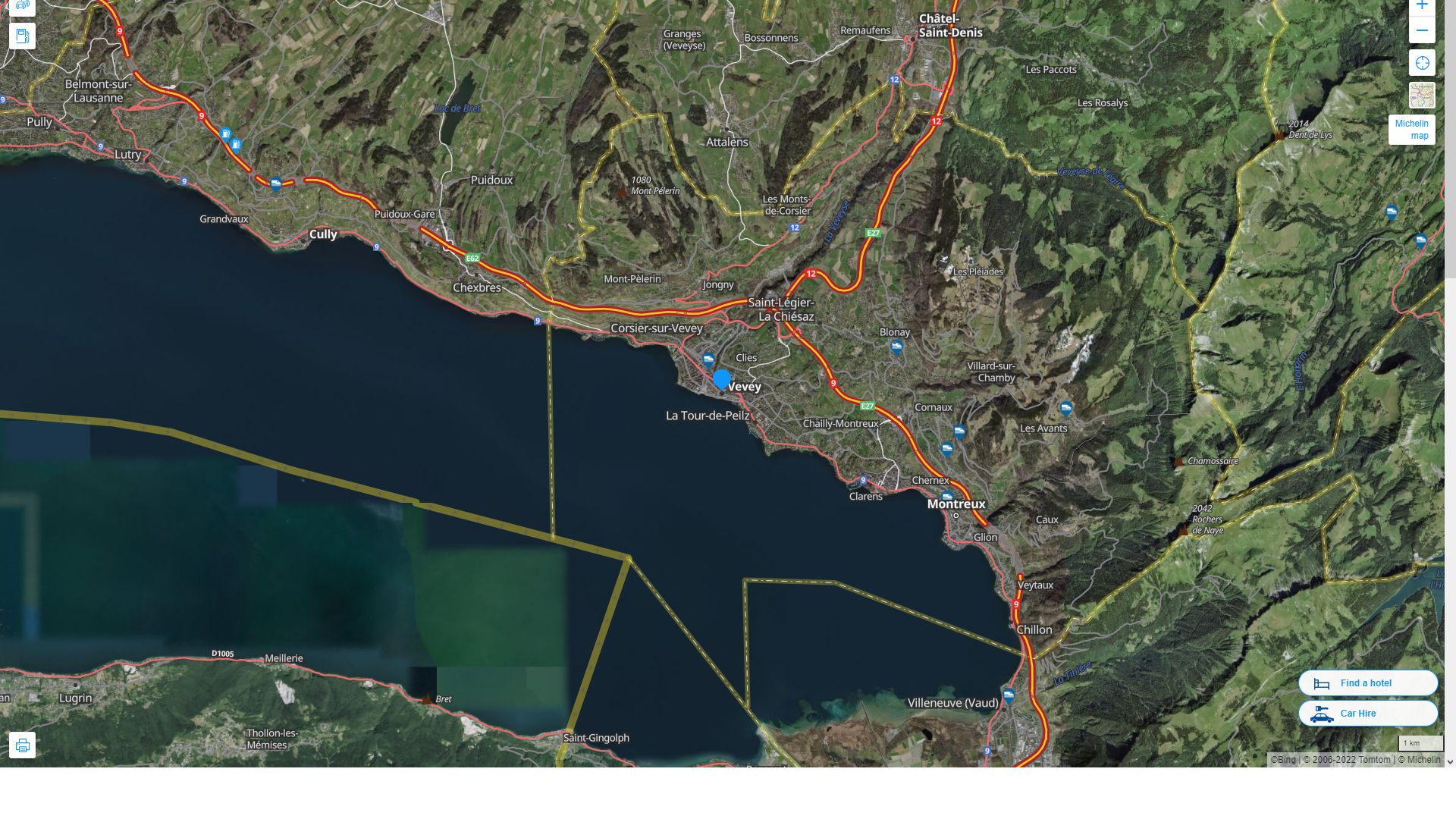 Vevey Highway and Road Map with Satellite View